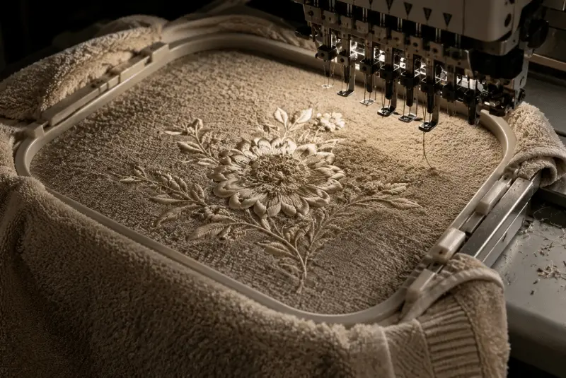 Floral embroidery machine process for garment embroidery