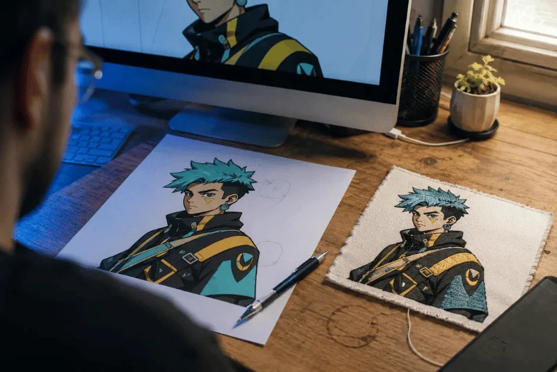 Anime design to embroidery digitizing process